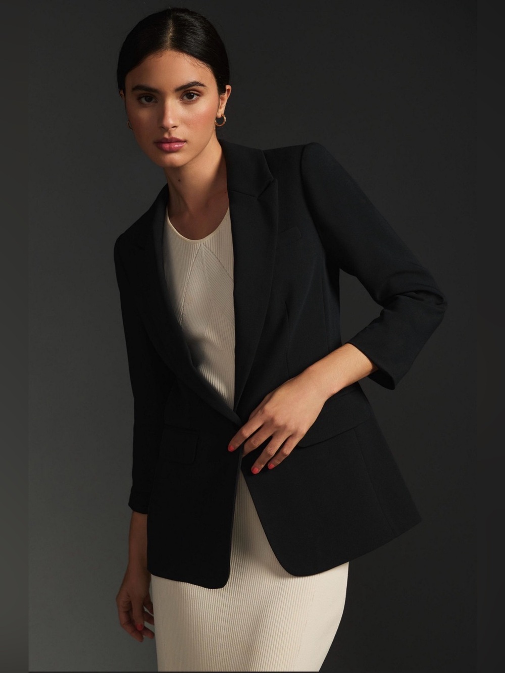Maeve by Anthropologie Oversized Roll-Sleeve Blazer in Black Size 6